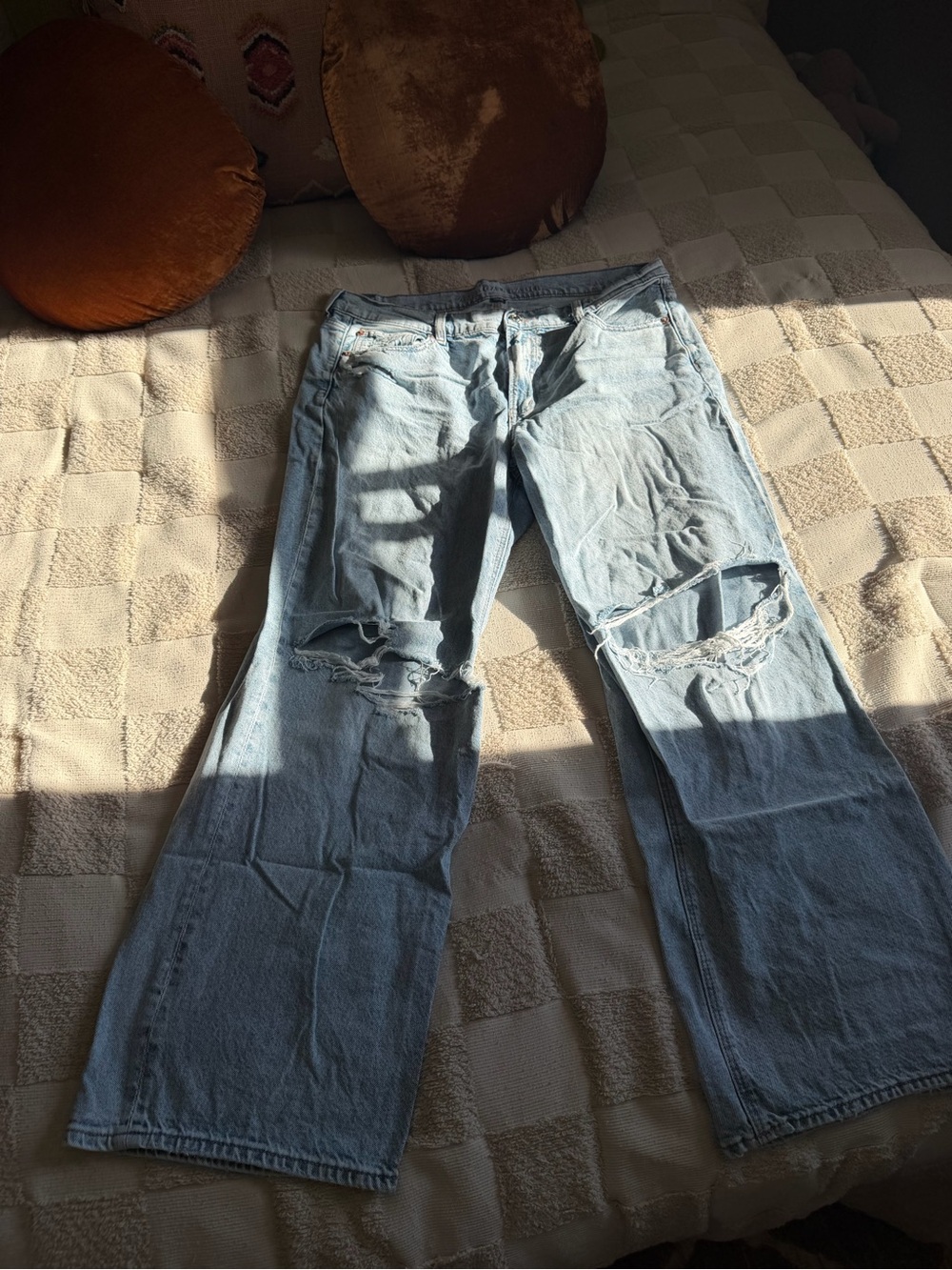 American Eagle Outfitters Light Blue Distressed Flare Jeans